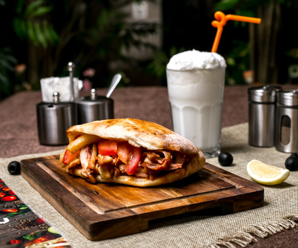 chicken doner with tomato french fries served with ayran